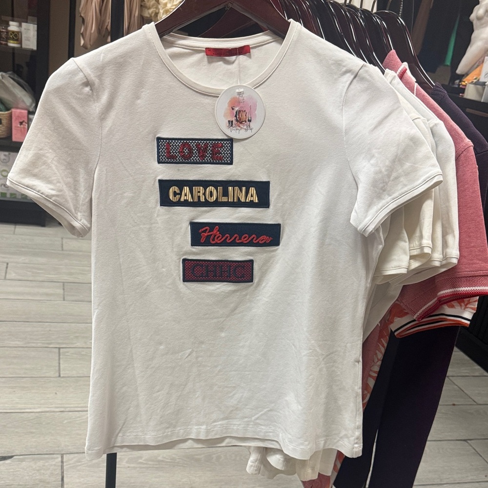 Carolina Herrera White Tee with Graphic Patches